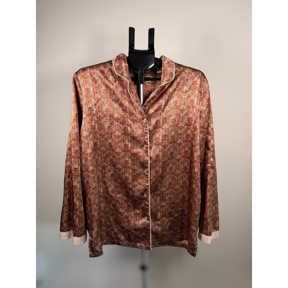 Valerie Stevens‎ Vintage Satin Pajama Set Copper Damask Stripe L Large Womens